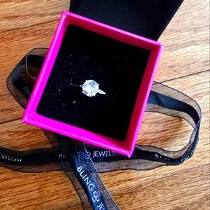 Size 6 CZ Engagement Ring with Baguette Side CZ Stones in Silver